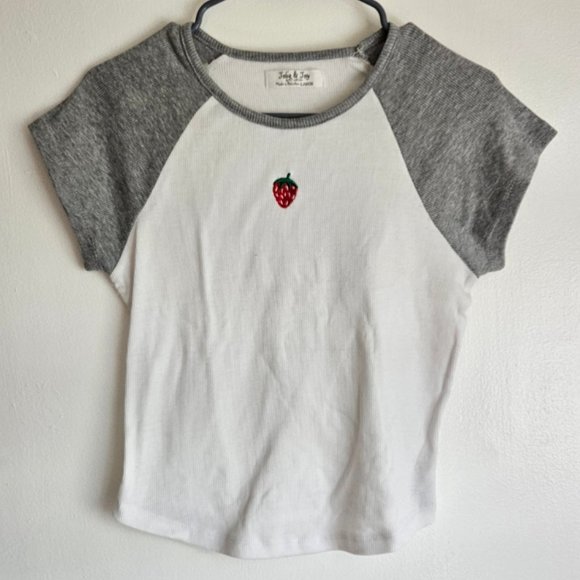 Jolie & Joy Tops - "Jolie & Joy" Women's LG WH t-shirt Short Gray Sleeves  Embroidered Stra…